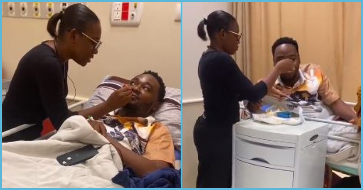 Pretty lady visits sick friend, melts hearts as she feeds him