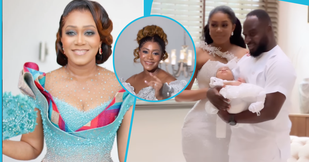 Kessben's daughter-in-law: AnA Makeover rocks structured white beaded kente gown for her baby's christening