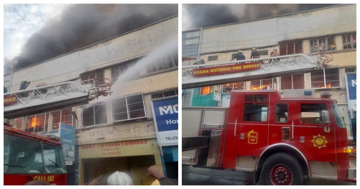 Fire consumes shops inside a two-storey building at Opera Square in Accra