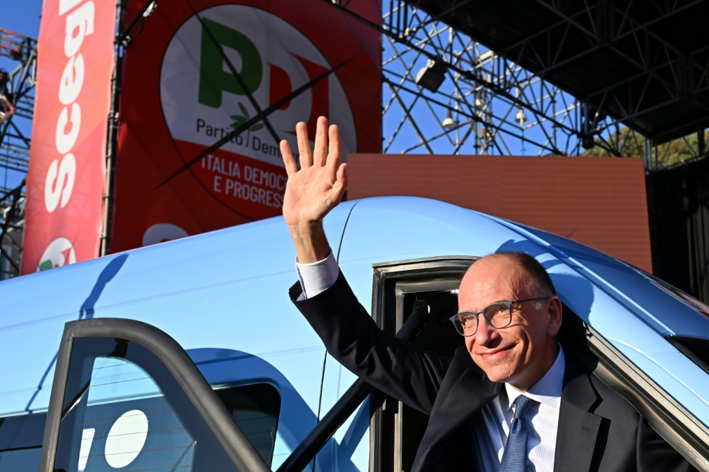 Enrico Letta arrived at his final rally in an electric van
