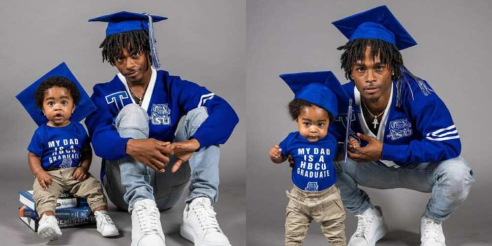 PHOTOS: Young Black man poses with son as he graduates with degree in Engineering