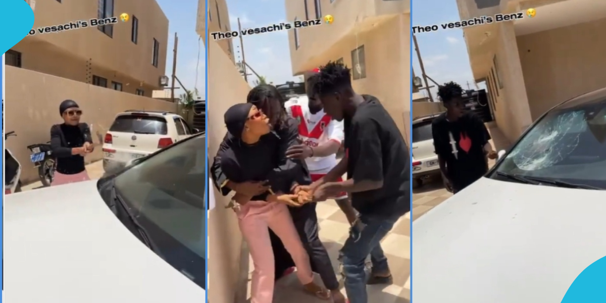 Akuapem Poloo Smashes Theo Vesachi's Mercedes-Benz After A Misunderstanding
