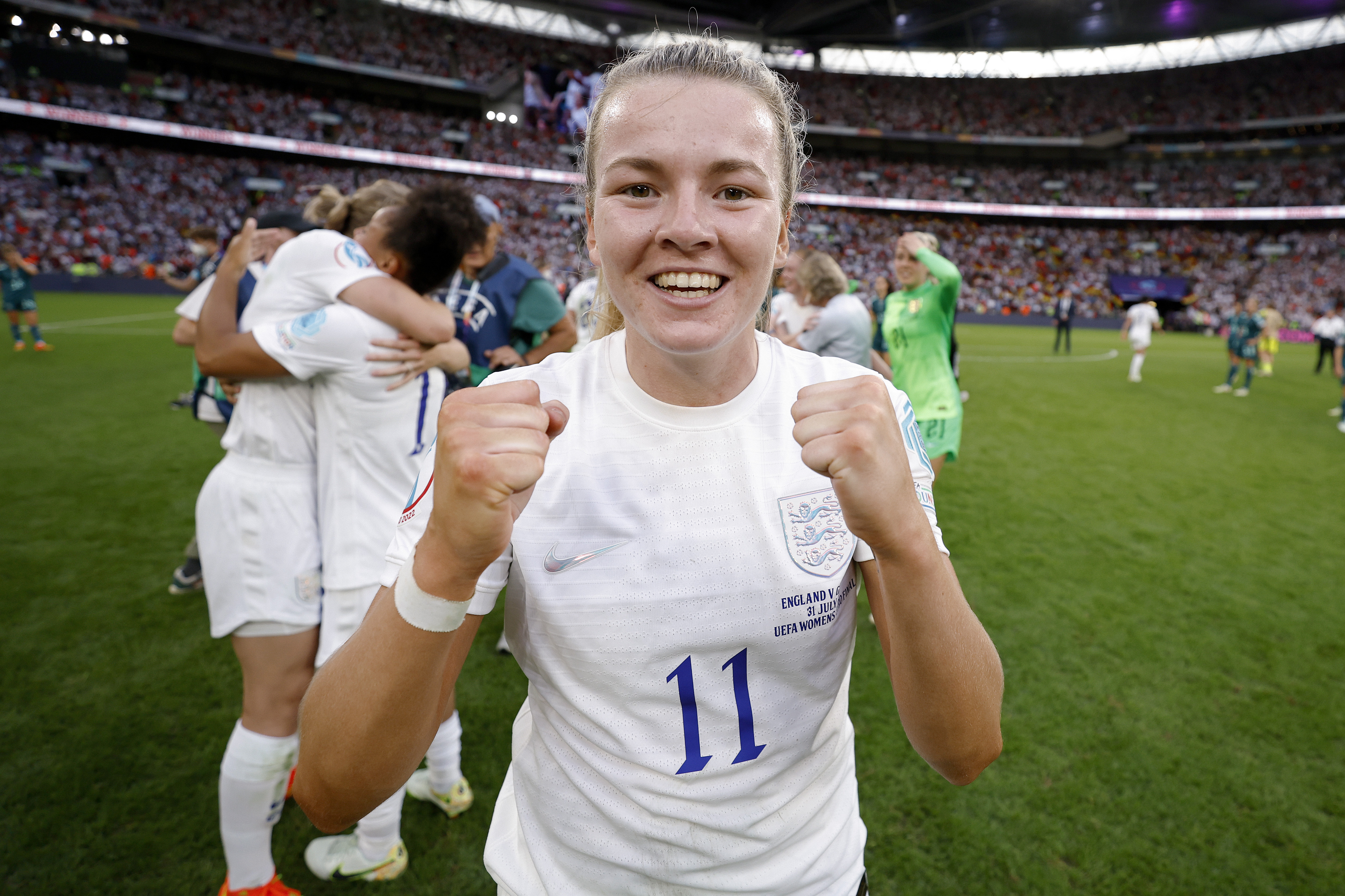 Lauren Hemp of England celebrates after victory in the UEFA Women's Euro final match