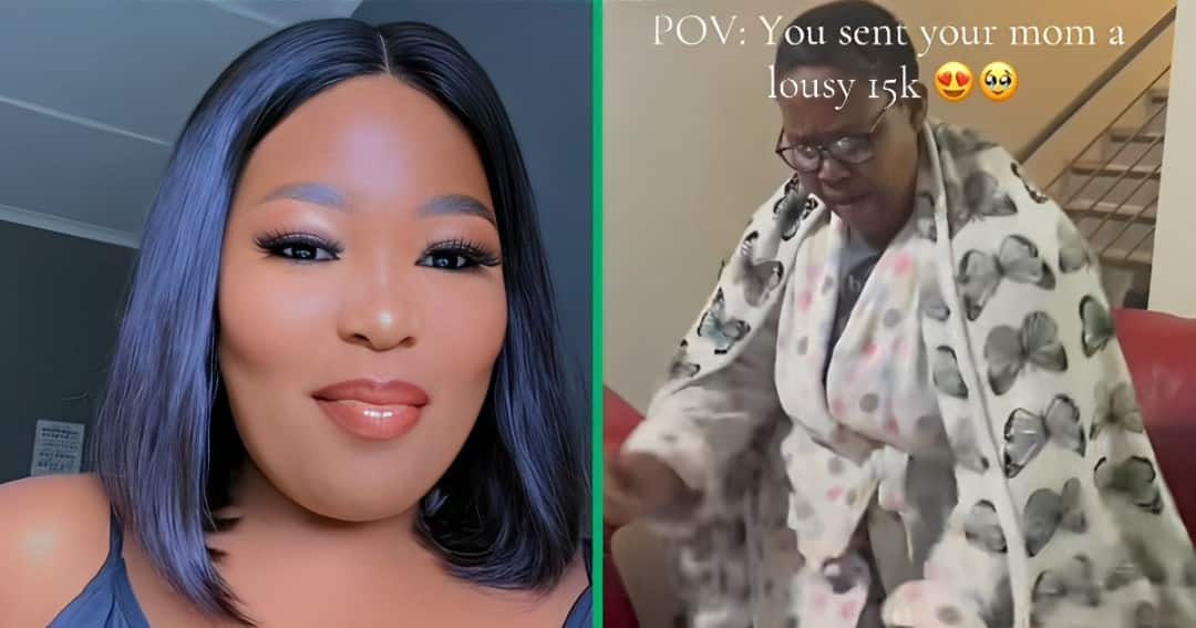 A TikTok video shows a woman gifting her mother R15K.