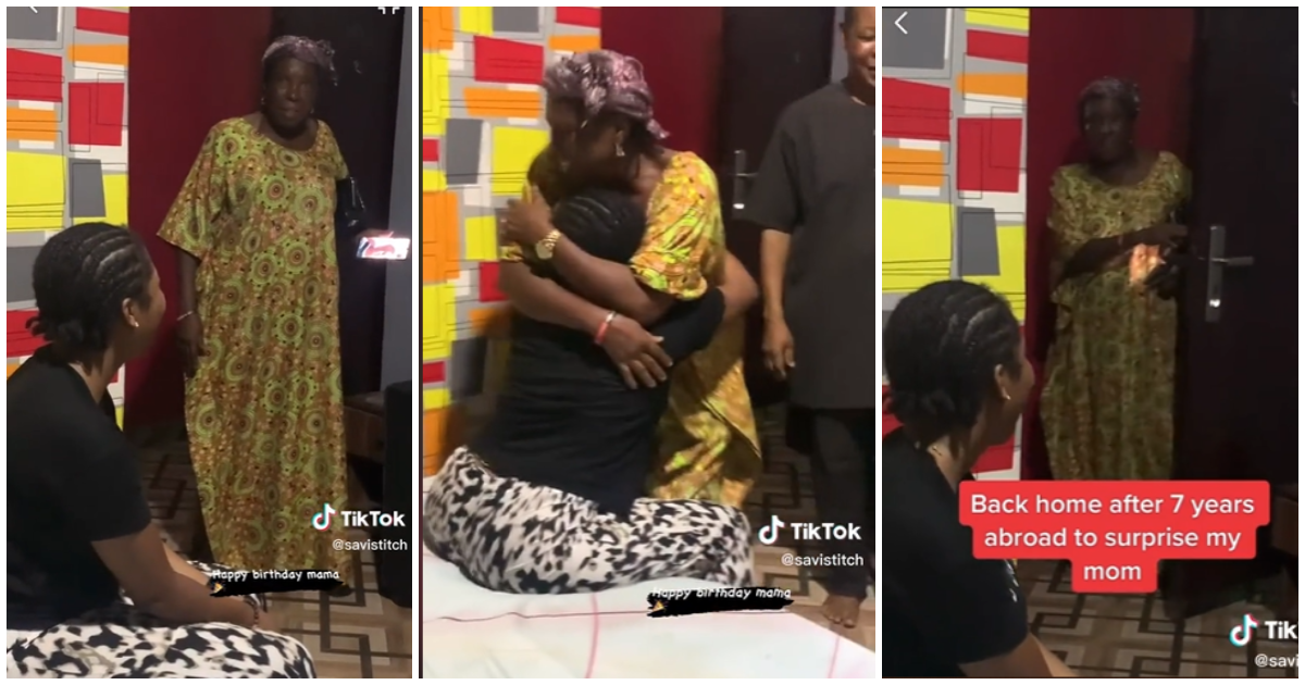 Young lady who has been living abroad for 7 years surprised her mother on her birthday