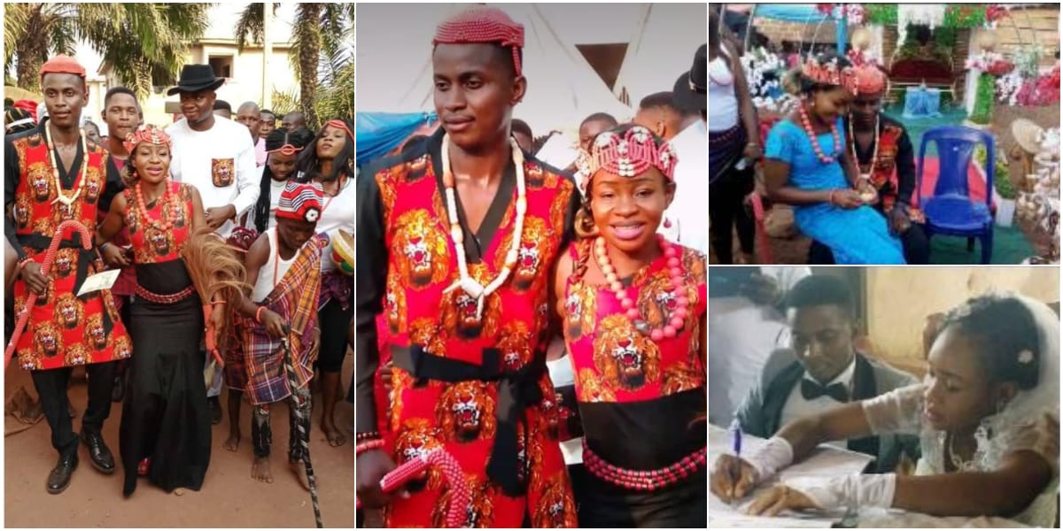 Nigerian couple who have been dating for 12 years finally tie the knot in beautiful ceremony, groom says she never asked for urgent 2k