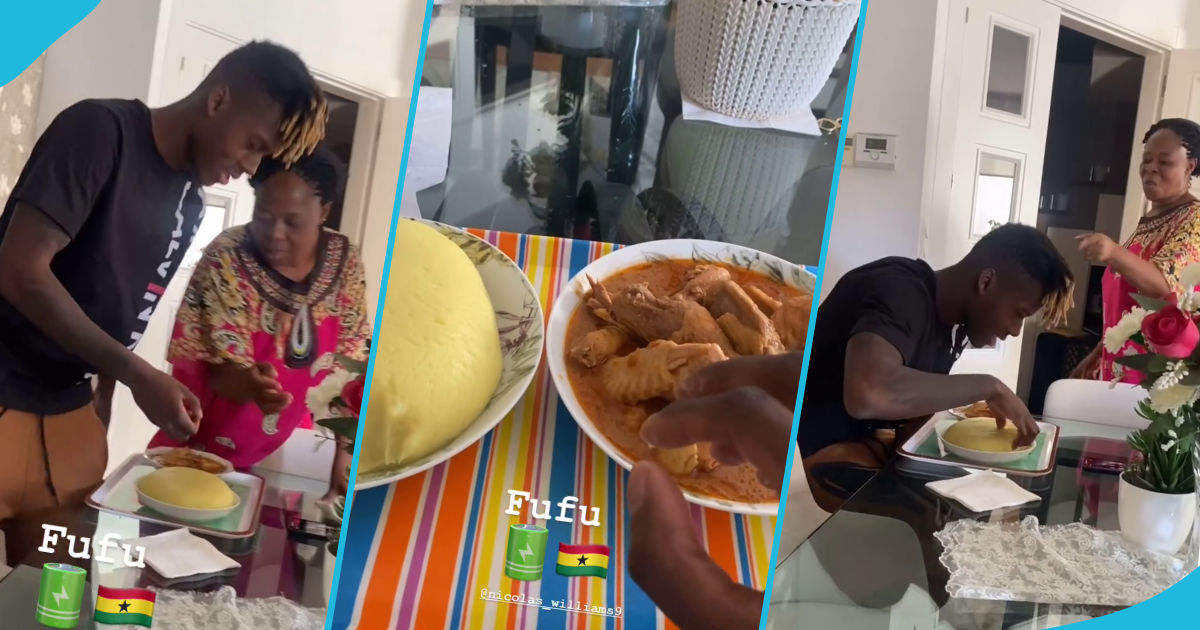 Iñaki Williams and his brother Nico eating fufu and groundnut soup