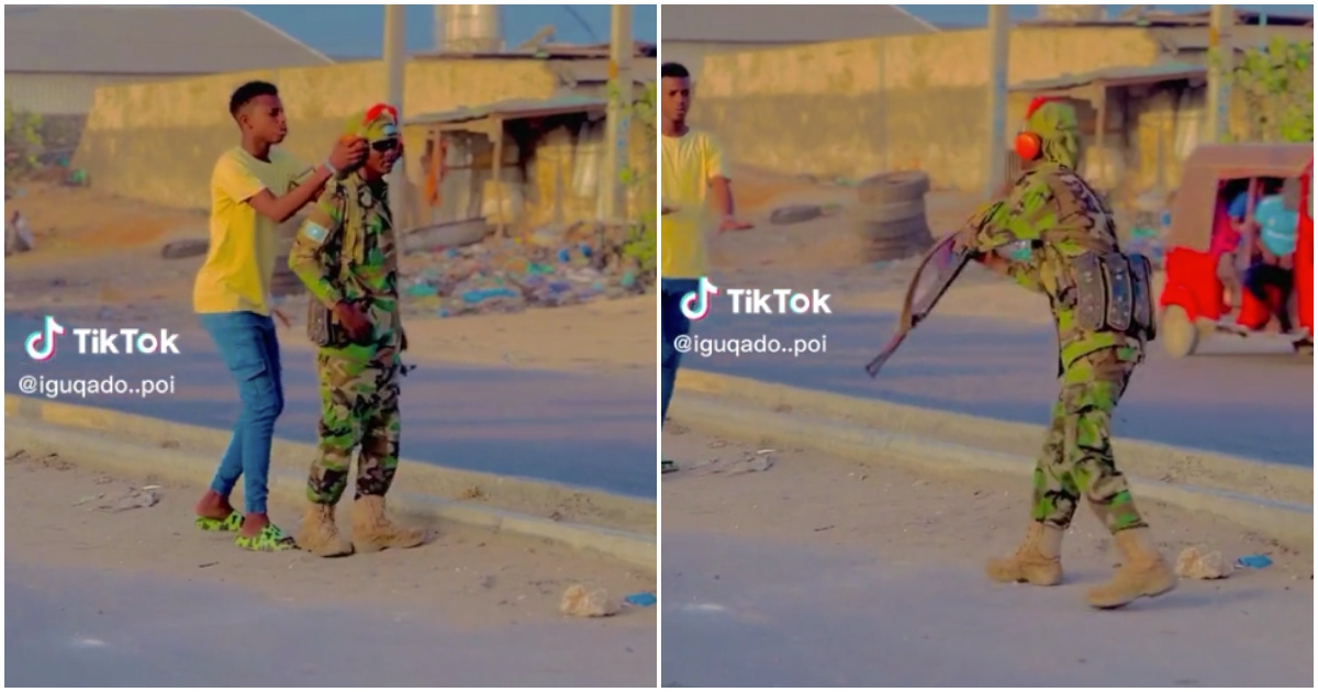 Photos from video of prankster who nearly got shot by soldier
