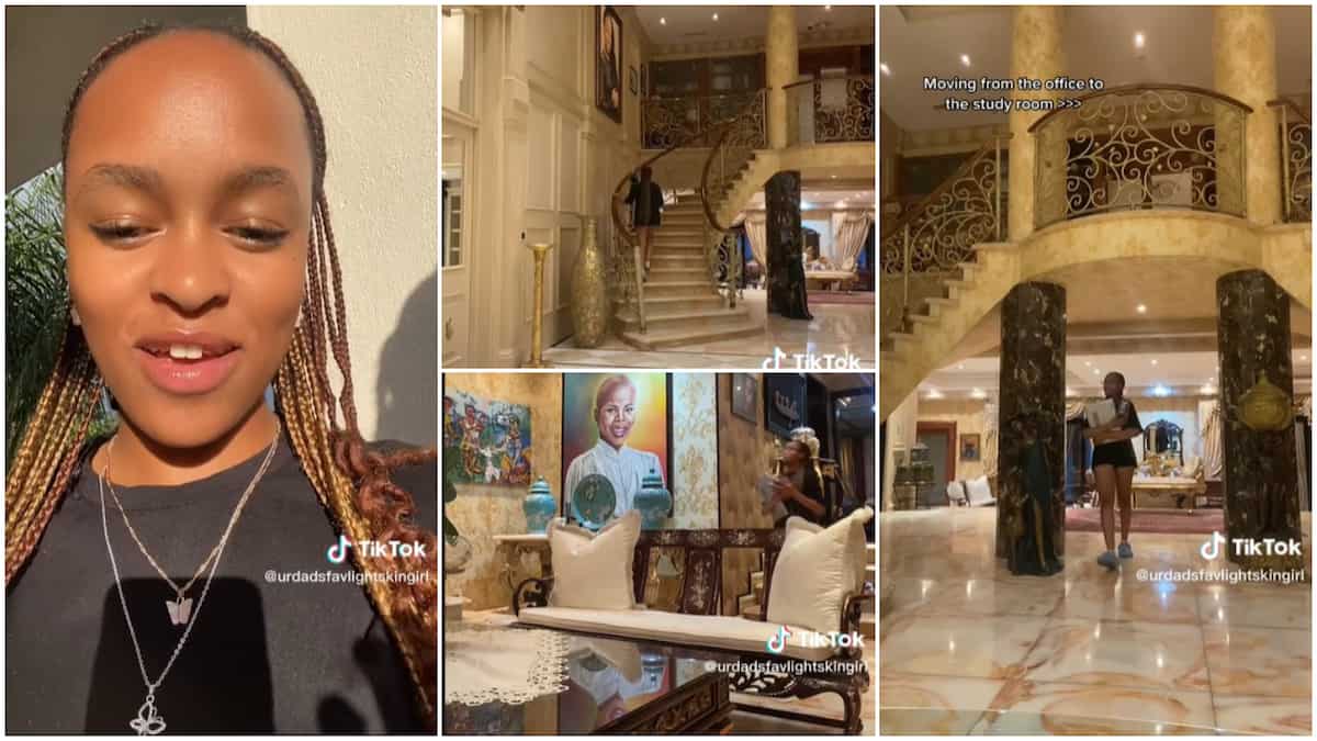 Lady shows off her parents' plush mansion with expensive interior decor and furniture in viral video