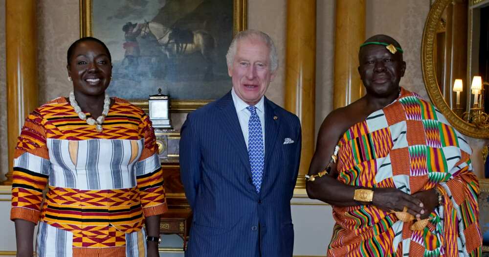 Asantehene Otumfuo Osei Tutu II and his wife Lady Julia meet King Charles III at Buckingham Palace