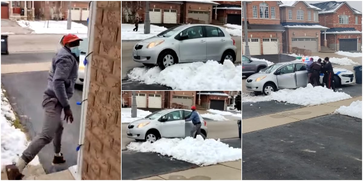 Drama as thief gets stuck in snow after attempted robbery