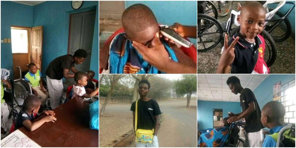 Young Nigerian barber shows love to orphans by giving them free haircuts, many react to adorable photos