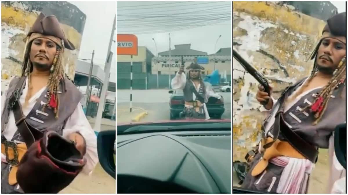 Man Who Looks Like Popular Hollywood Character Jack Sparrow Begs for Money  on the Street in Funny Video 