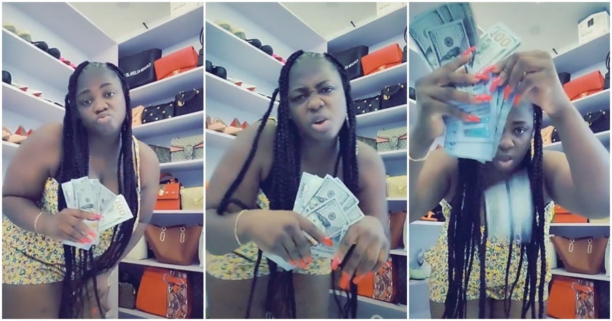 Tracey Boakye Chills In Big Room Filled With Luxury Bags And Shoes, Flaunts Dollars; Folks Awed