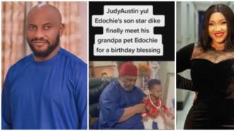 Massive reactions as Pete Edochie finally meets grandson from Yul and his 2nd wife Judy Austen