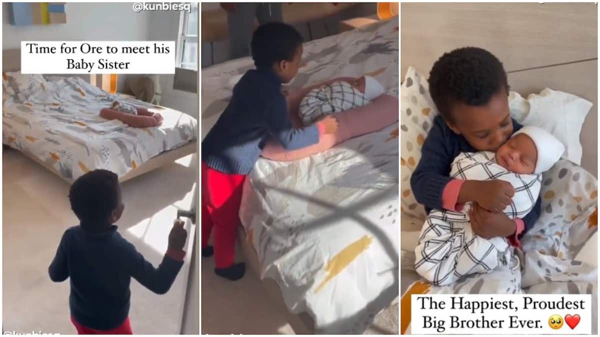 Video captures emotional moment boy sees newborn baby sister for 1st time, his attitude stirs reactions