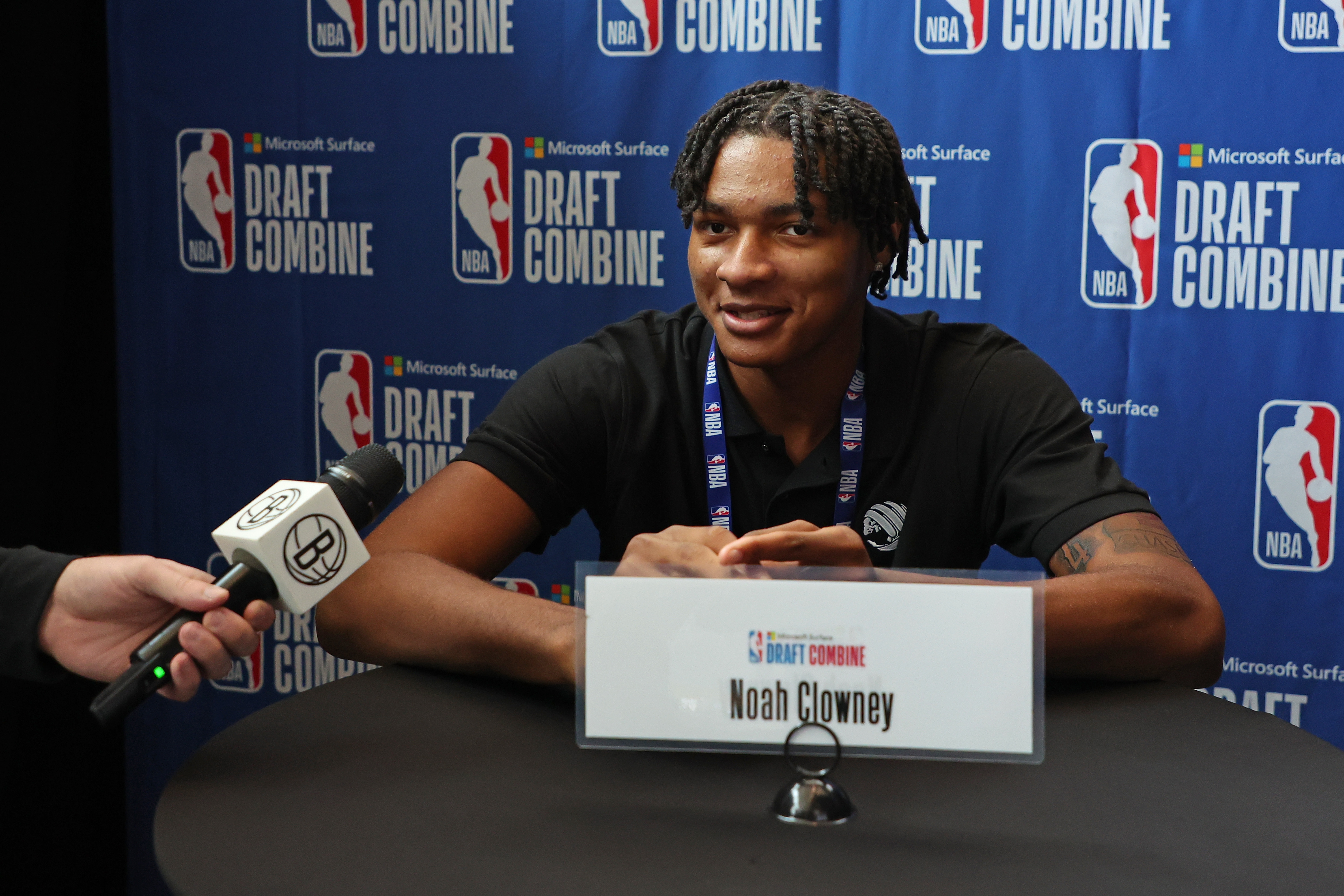 Noah Clowney speaks with the media during the NBA Draft Combine