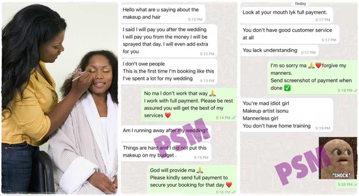 WhatsApp chat leaks as bride insults makeup artist over job; "I will pay after wedding"