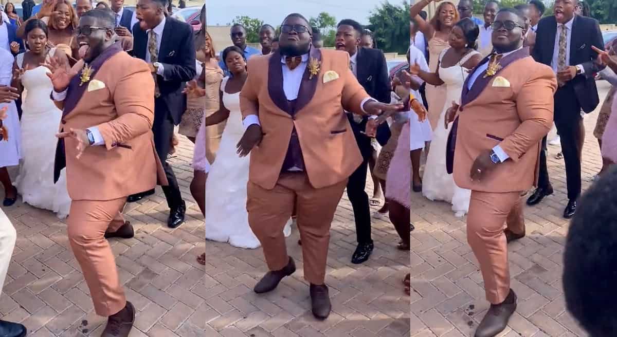 Photos of a man dancing during his wedding.