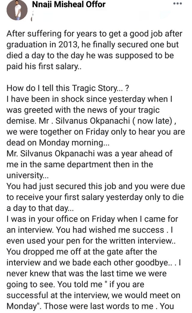 Man who hustled 6 years for job dies 1 day before he received his 1st salary at new job