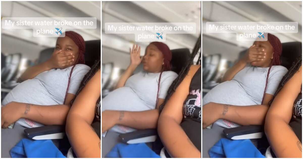 Pregnant woman, water, aeroplane