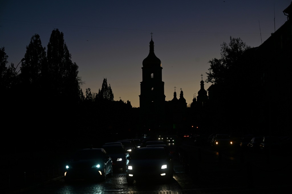 Following Monday's strikes, Kyiv was plunged into darkness overnight, with the only lights coming from cars on the road