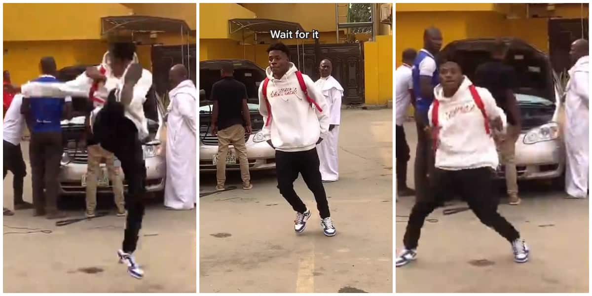 Young Nigerian man causes stir on street with sterling leg moves, distracts rev. father and mechanic in viral video