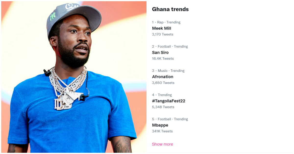 Meek Mill loses Millions As His Diamond Necklace Falls On Stage While Performing At Afro Nation In Ghana