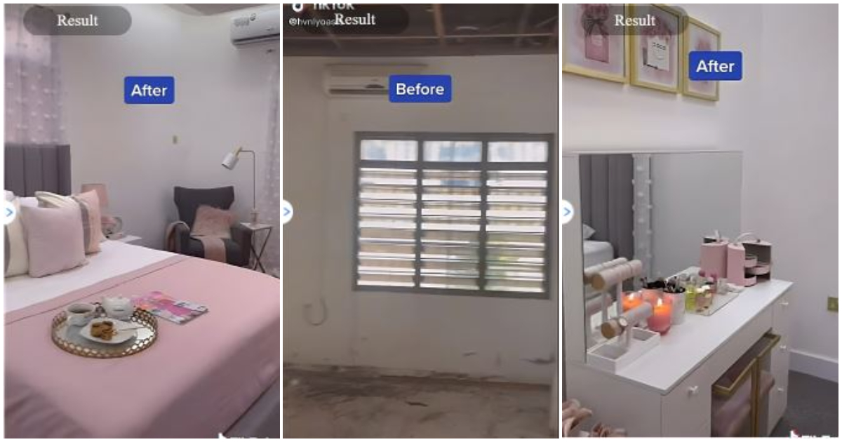 A TikToker shares a video showing the massive transformation of her bedroom
