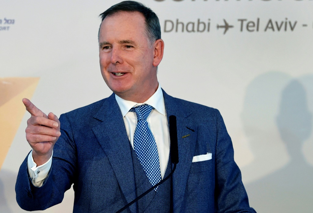 Tony Douglas, the CEO of Riyadh Air, speaks at an event in April 2021