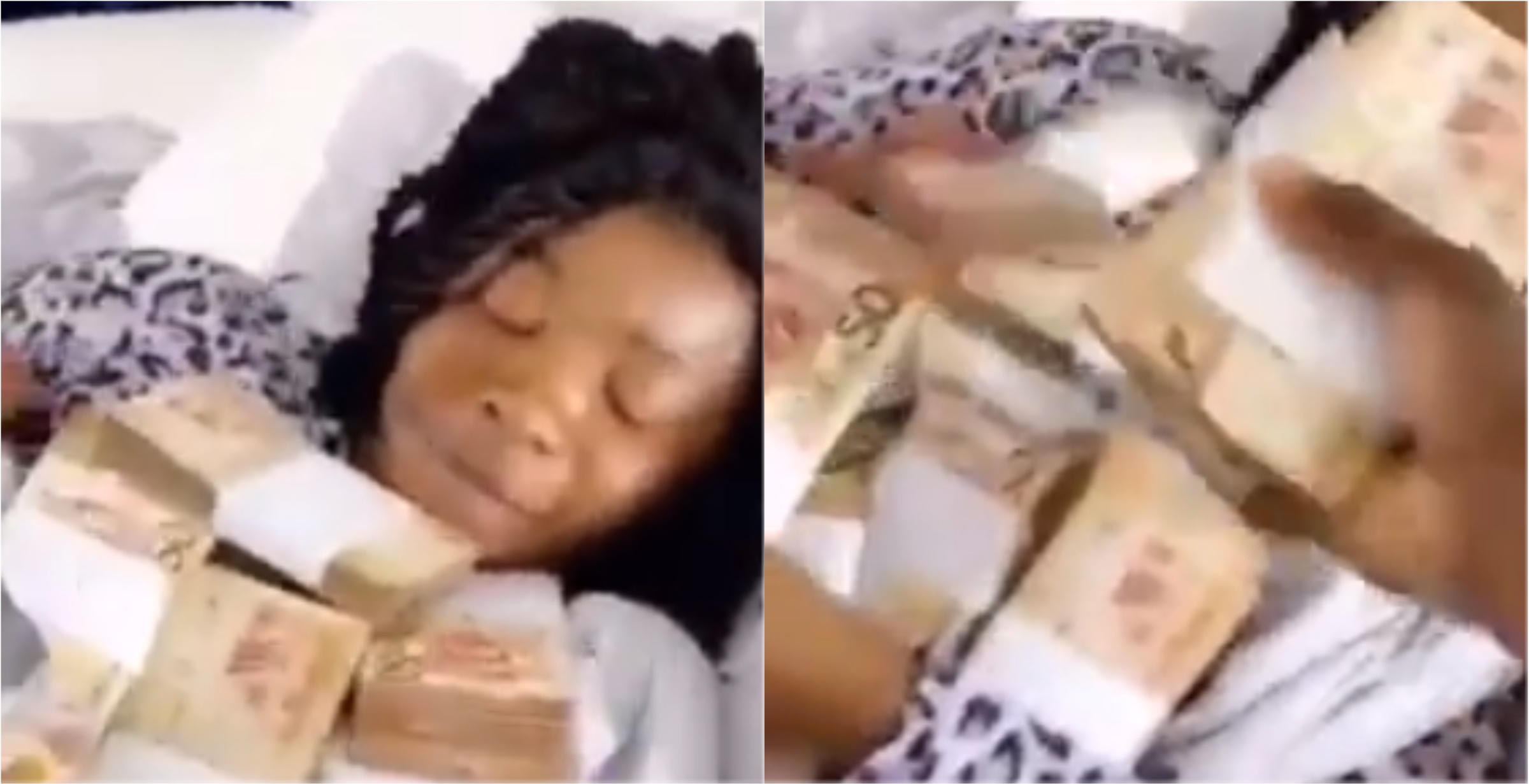 Video of boyfriend spraying bundles of GHC50 notes on sleeping pretty bae goes viral