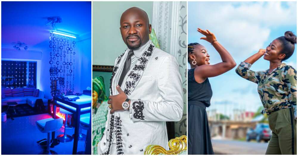 Photos of Apostle Suleman, two happy ladies and a room with blue light
