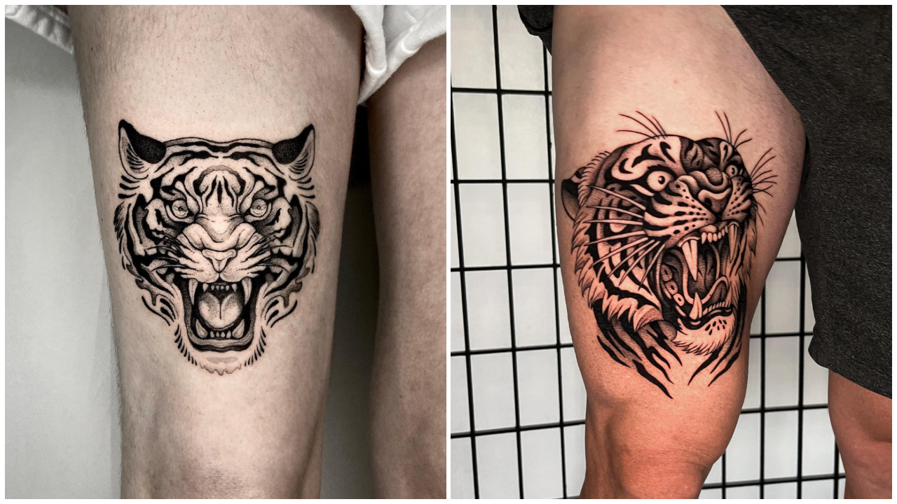 Tiger Tattoo on Thigh - Masculine and Bold