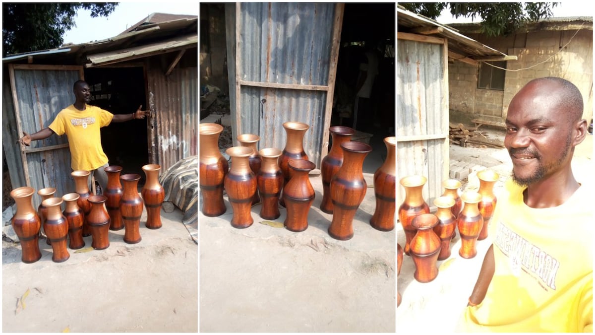 Young Nigerian man showcases his hustle, makes floor vases out of mud