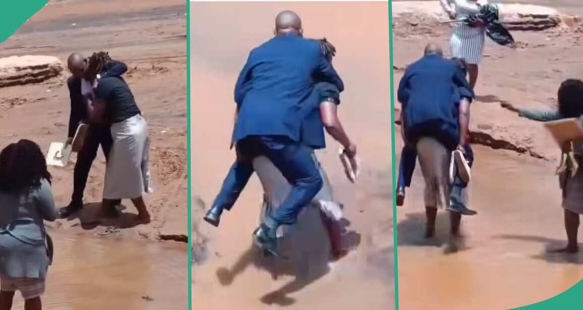 Woman carries her husband across river in viral video