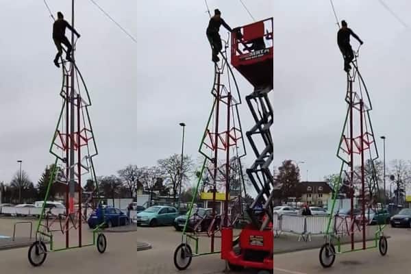 Man rides tallest bicycle in the world that looks like a storey building, enters Guinness Records