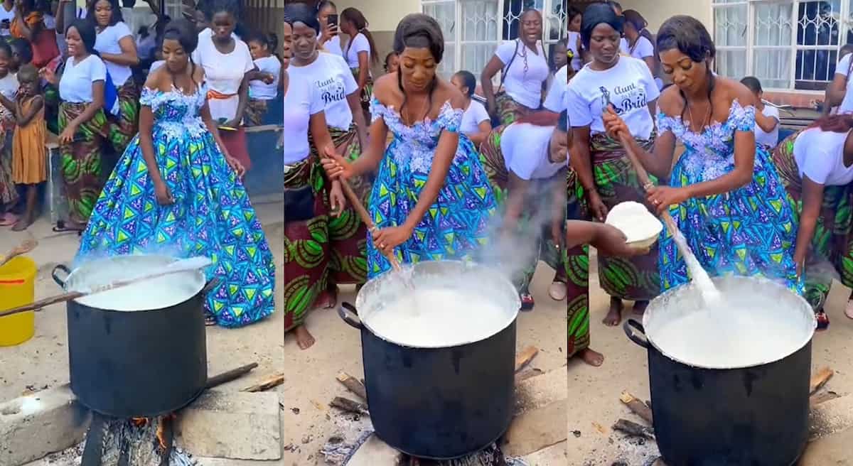 Photos of a bride turning fufu on her wedding day.