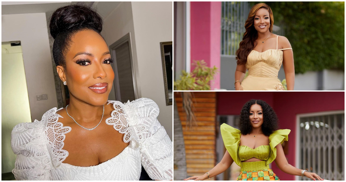 Ghanaian actress Joselyn Dumas models in a white two-piece outfit by Pistis Ghana