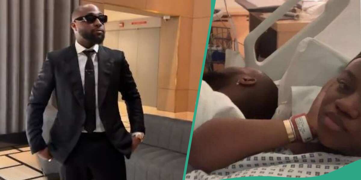 Davido on the bed with Chioma after delivery