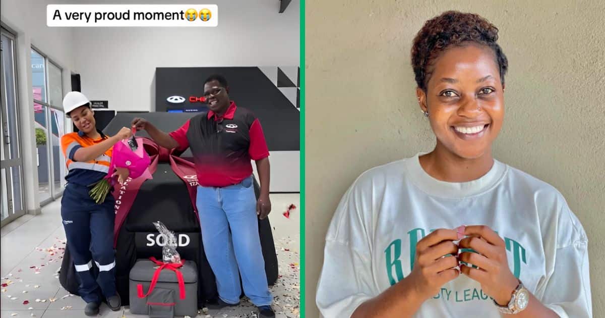 A big sister shared a cute moment on TikTok when her younger sibling got her new car.