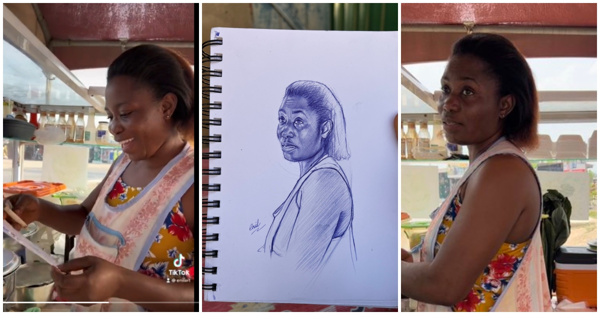Ghanaian food vendor stunned as an artist draws her