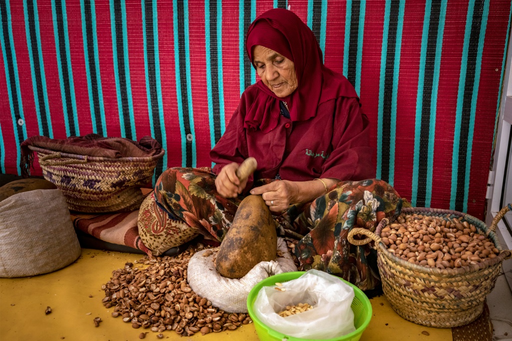 Shelling argan nuts to make oil is part of a time-honoured and labour-intensive craft
