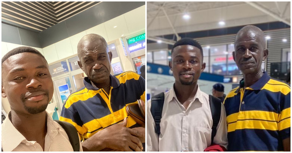 Peter Bawuah and his dad sharing a goodbye moment as he travels to Canada