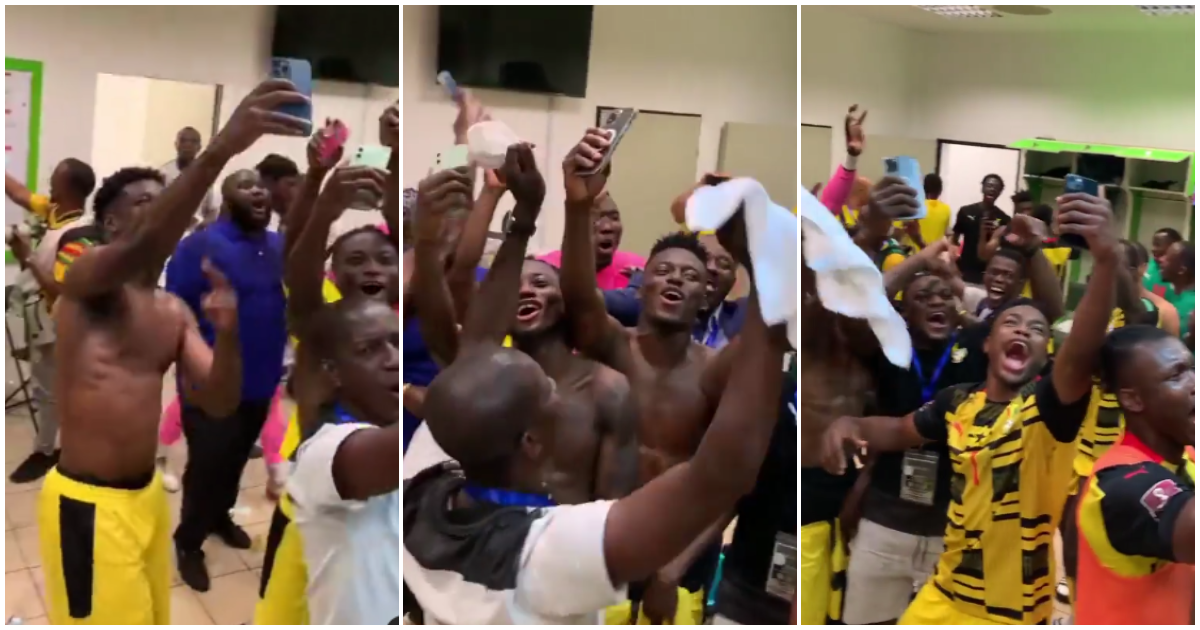 Video of Black Stars players' wild jubilation in the dressing room after Nigerian fan chased them off the pitch pops up after