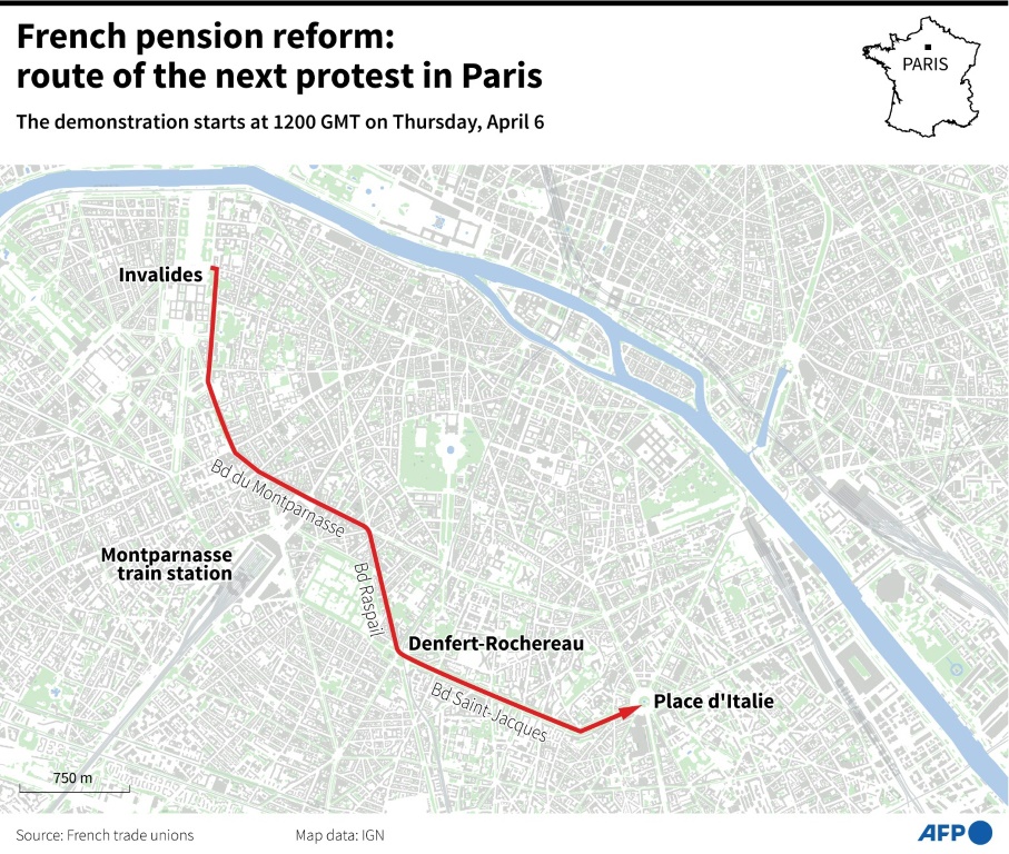 French pension reform: route of next protest in Paris