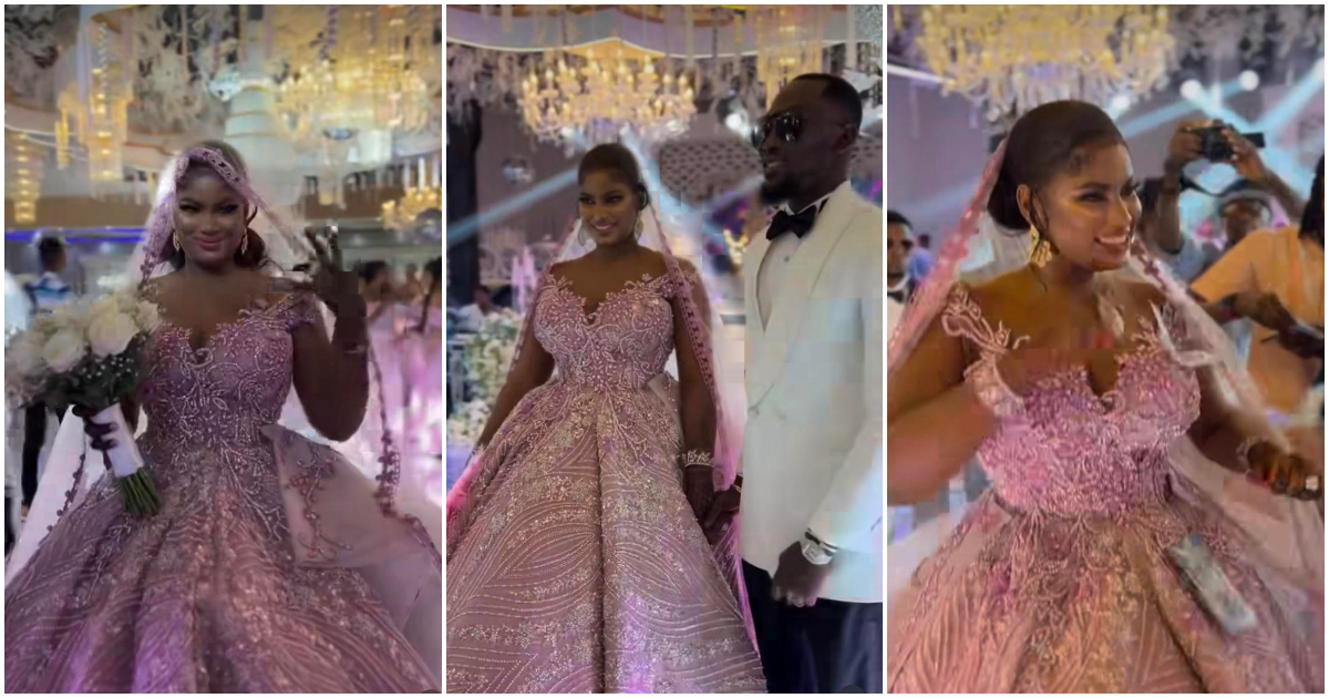 Wedding Trends: Ghanaian Bride Looks Magnificent In Pink Flamboyant Wedding Gown