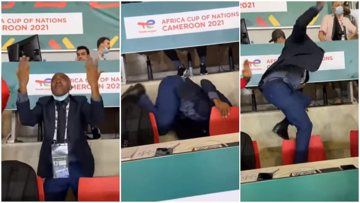 AFCON2021: Commentator Climbs Chair in Excitement, Walks on Head After Win