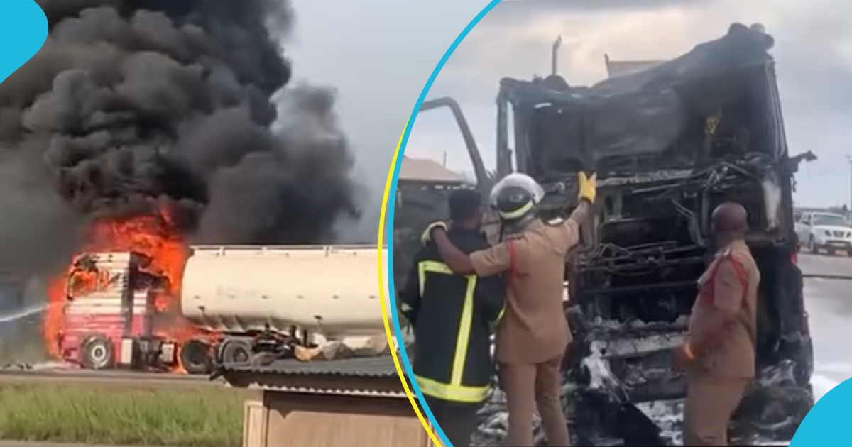 "Dedication and bravery": Fire service prevents explosion after fuel tanker caught fire on Kumasi-Accra road