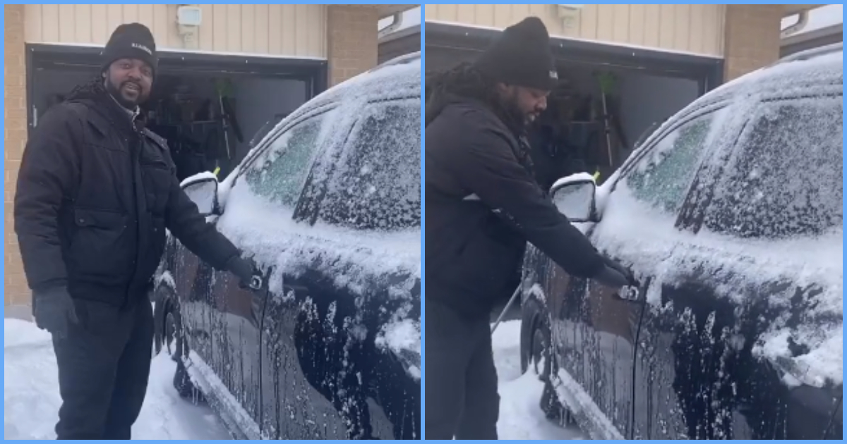 Man discourages Ghanaians from travelling to Canada due to bad weather: "My car door is frozen"