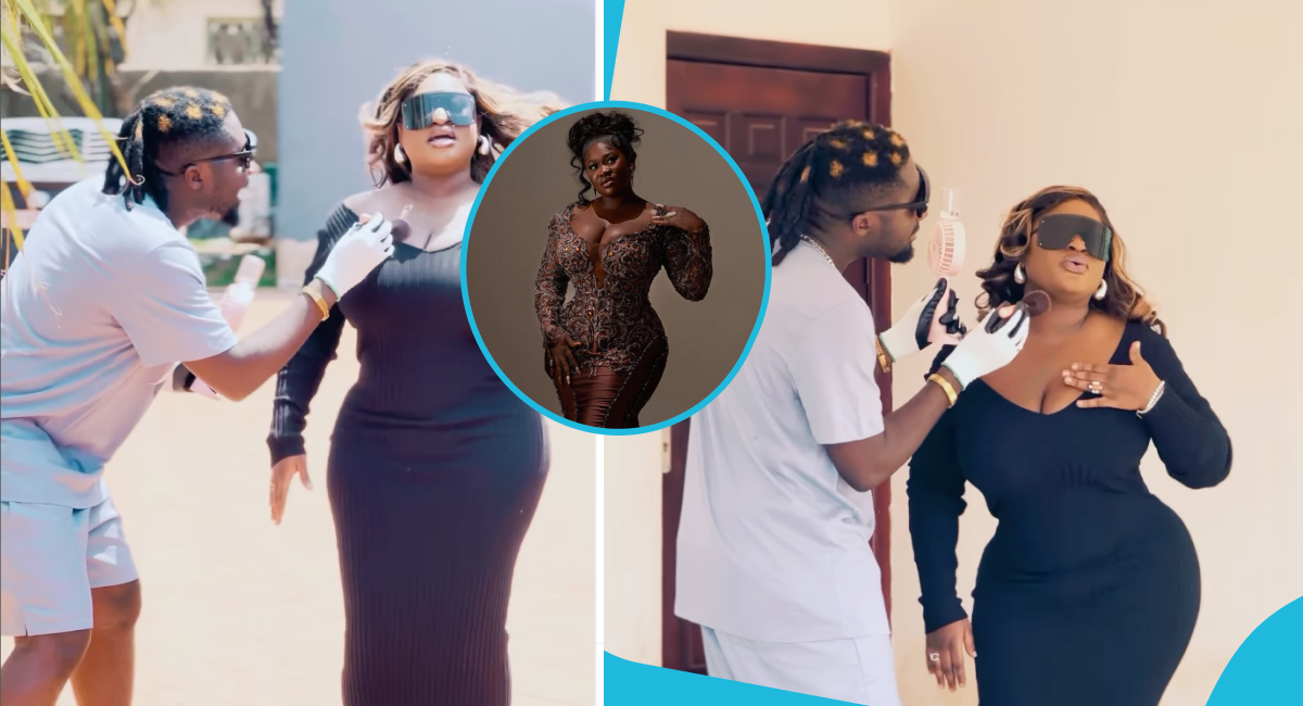 Amerado goes viral as he applies makeup like a pro on Sista Afia's cleavage while promoting their new song